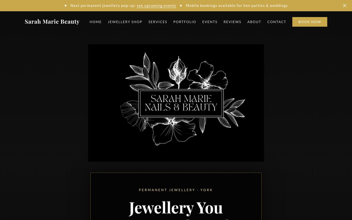 Sarah Marie Beauty website — homepage screenshot