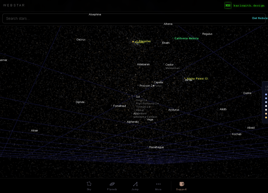 WebStar 3D star map — interactive view of 119,000 stars