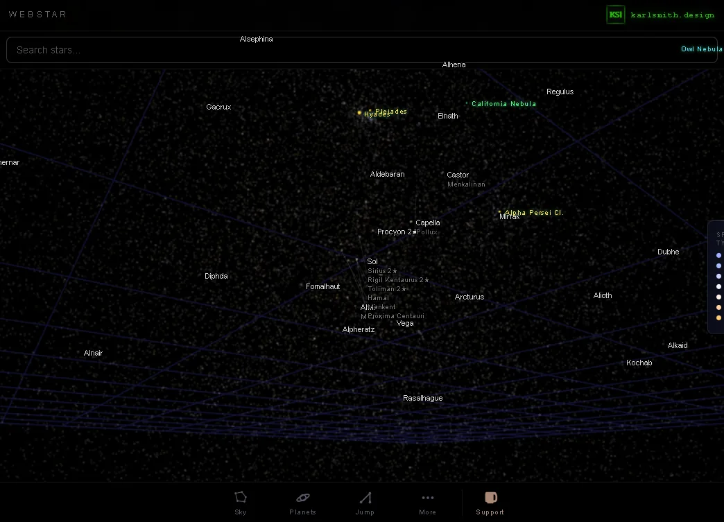 WebStar 3D star map, interactive view of 119,000 stars